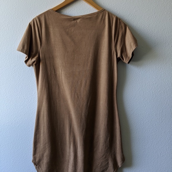 Suede Dress Short Sleeve Tan - Picture 4 of 5